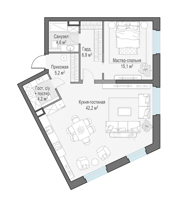 2-комнатная квартира, 78.6 м²