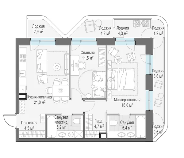 2-комнатная квартира, 78.4 м²