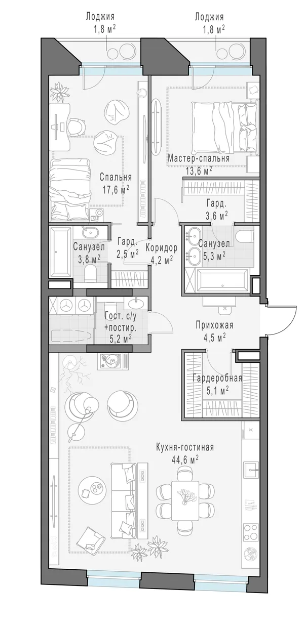 3-комнатная квартира, 110.2 м²