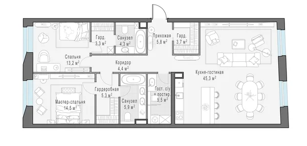 3-комнатная квартира, 112.1 м²