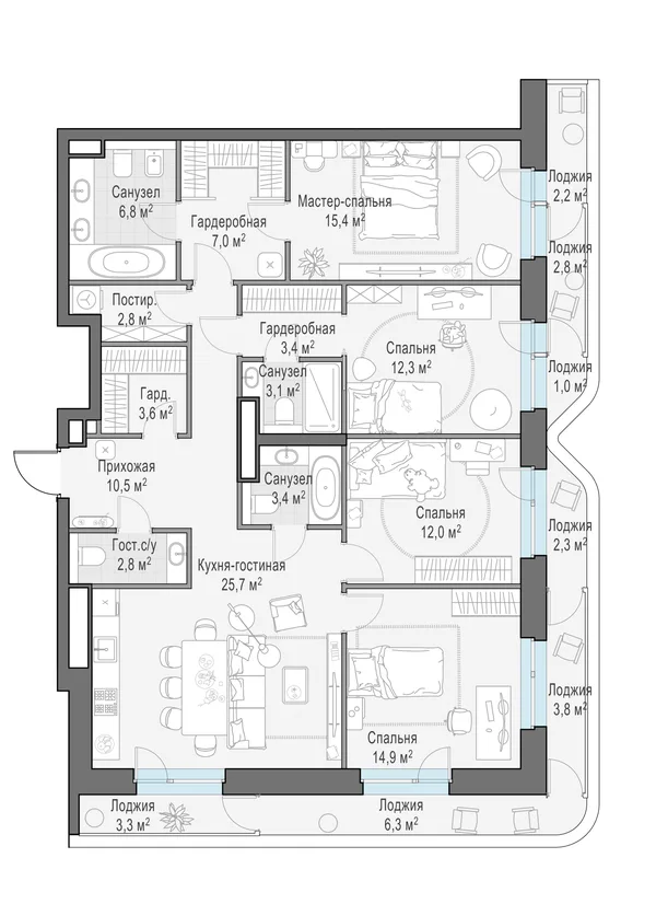 4-комнатная квартира, 136.1 м²