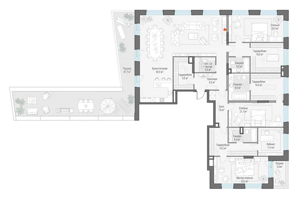 6-комнатный пентхаус, 284.5 м²