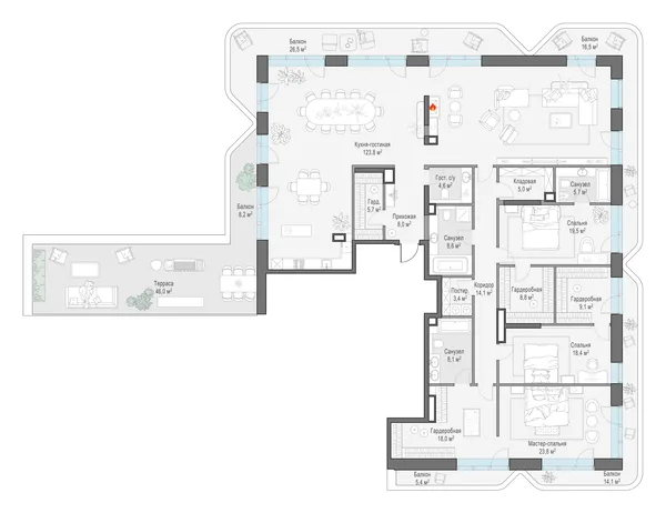6-комнатный пентхаус, 328.3 м²
