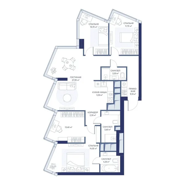 3-комнатная квартира, 108.2 м²