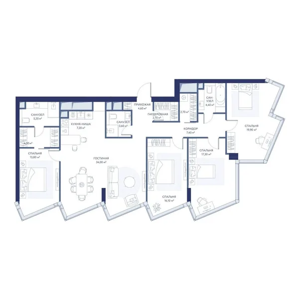 4-комнатная квартира, 143.4 м²