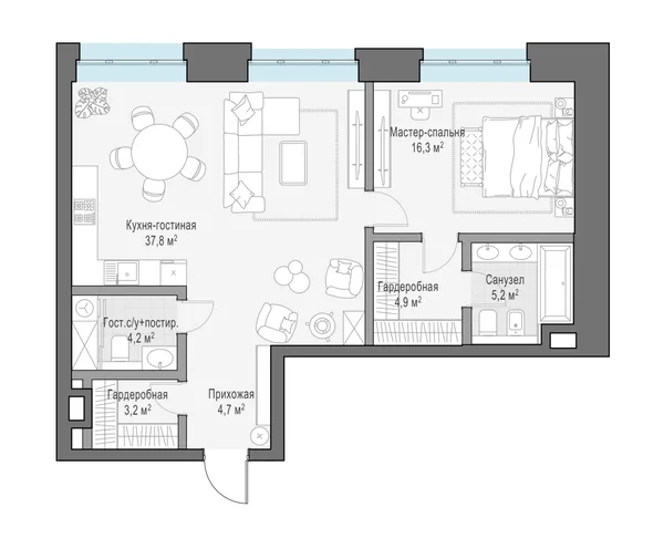 2-комнатная резиденция, 80.6 м²