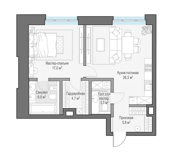2-комнатная резиденция, 67.4 м²