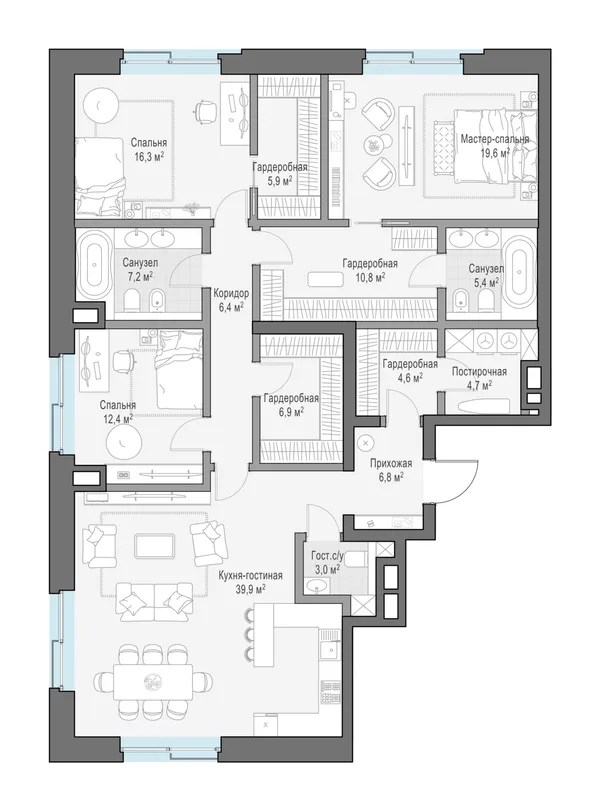 4-комнатная резиденция, 156.7 м²