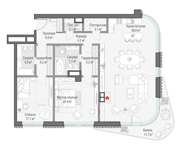 2-комнатная квартира, 140.3 м²