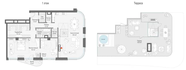 2-комнатный пентхаус, 163.8 м²