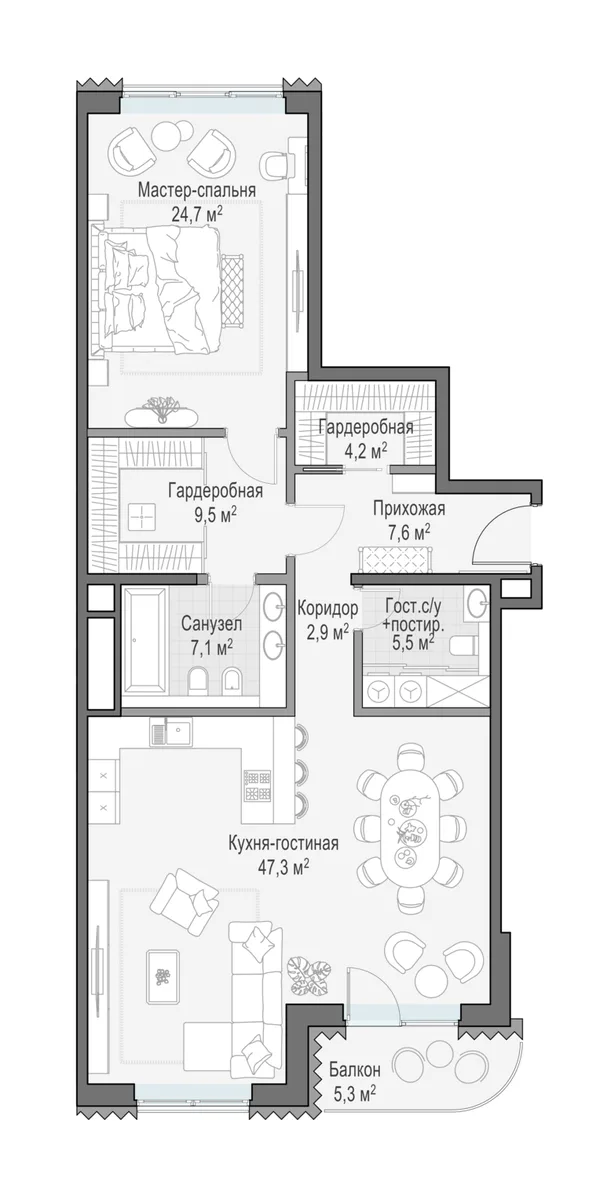 2-комнатная квартира, 108.7 м²
