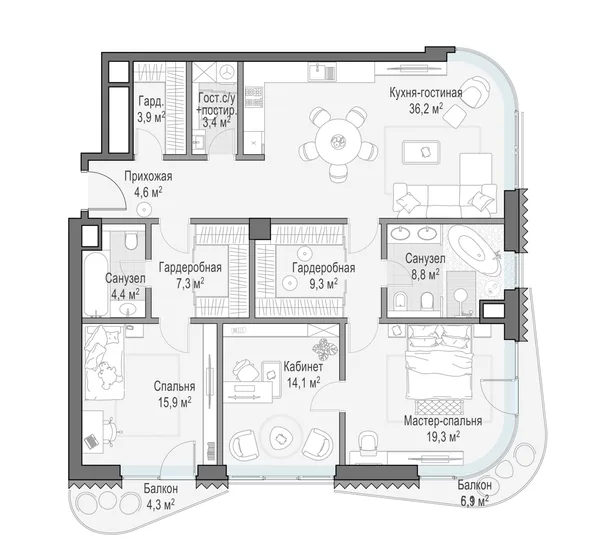3-комнатная квартира, 130.2 м²