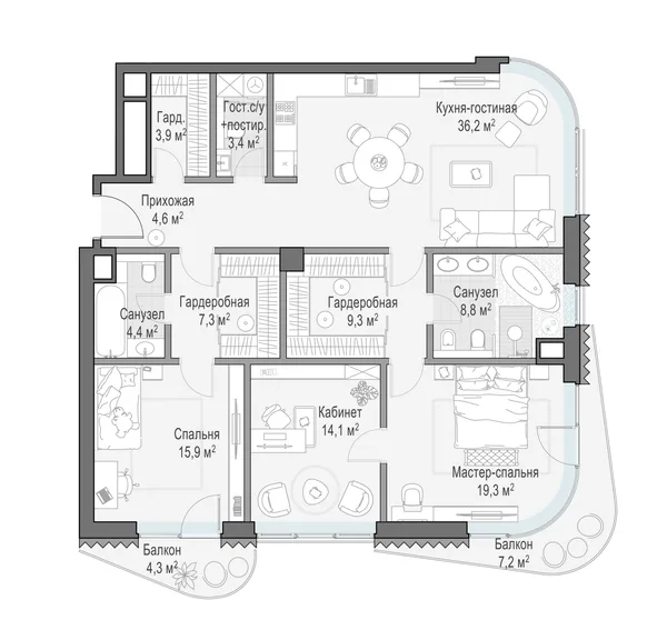 3-комнатная квартира, 130.6 м²