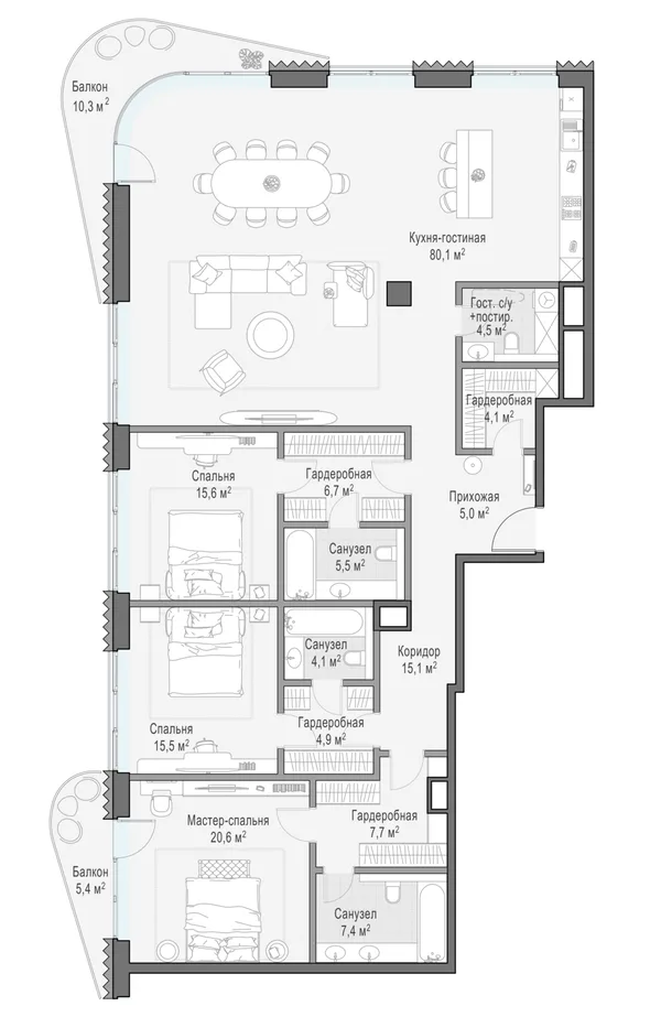 3-комнатная квартира, 201.5 м²