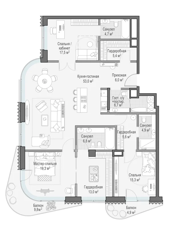 3-комнатная квартира, 161.6 м²