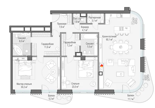 3-комнатная квартира, 167.8 м²