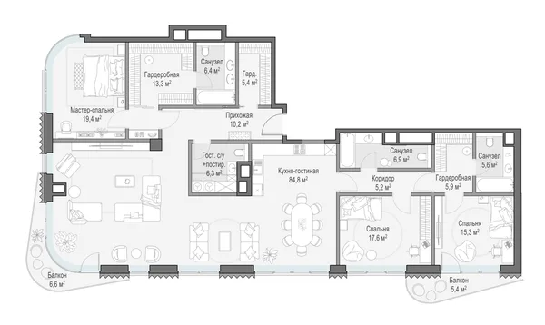 4-комнатная квартира, 203.6 м²