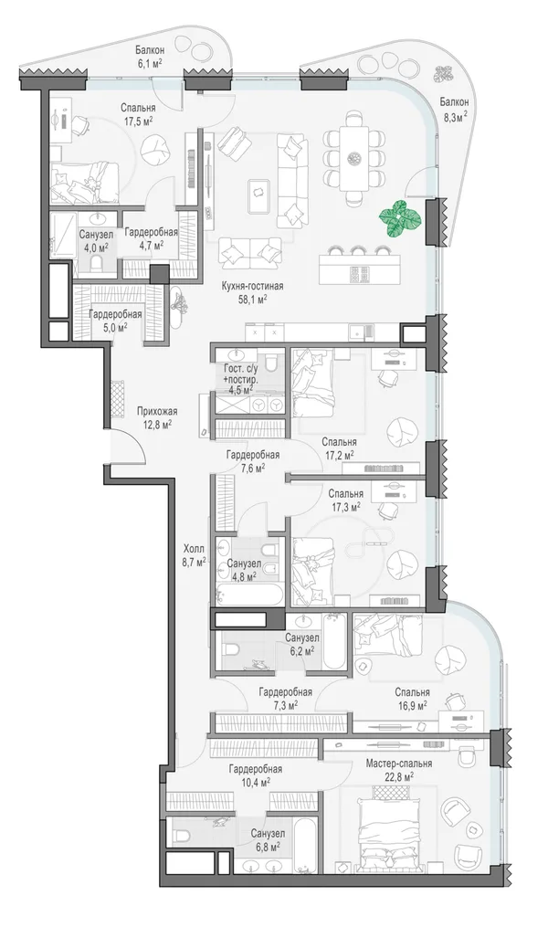 4-комнатная квартира, 235.9 м²