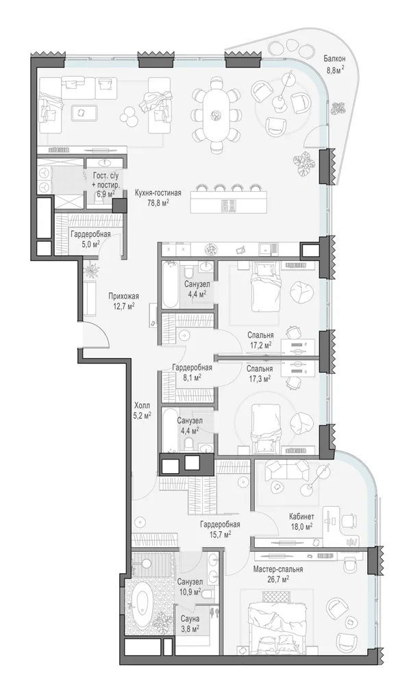 4-комнатная квартира, 234.1 м²