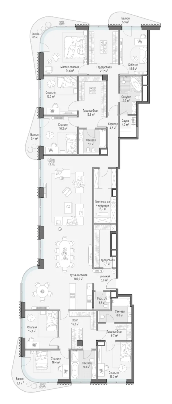 6-комнатная квартира, 367.6 м²