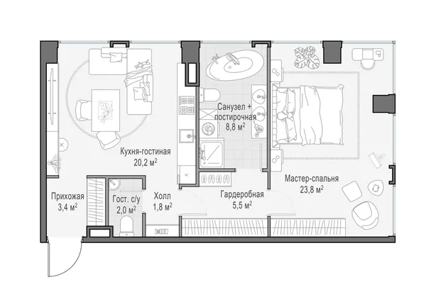 2-комнатная квартира, 65.9 м²