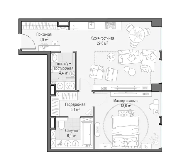 2-комнатная квартира, 70.2 м²