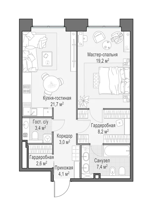 2-комнатная квартира, 70.4 м²