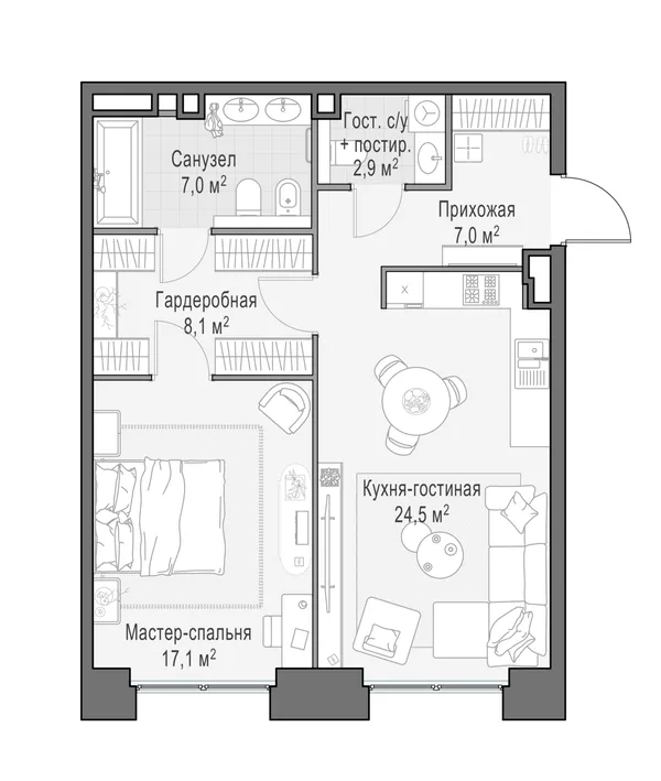 2-комнатная квартира, 67.4 м²