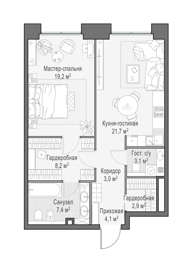 2-комнатная квартира, 70.5 м²