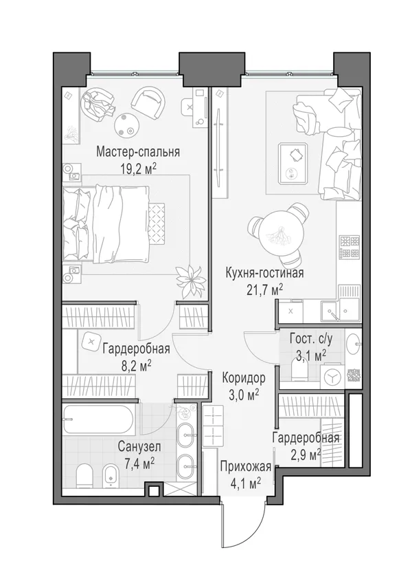 2-комнатная квартира, 70.5 м²