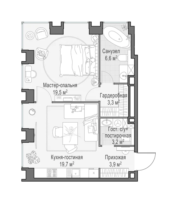 2-комнатная квартира, 56.6 м²