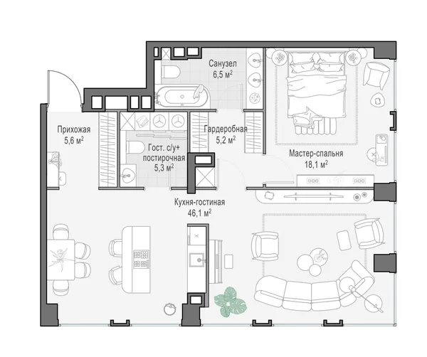 3-комнатная квартира, 86.9 м²