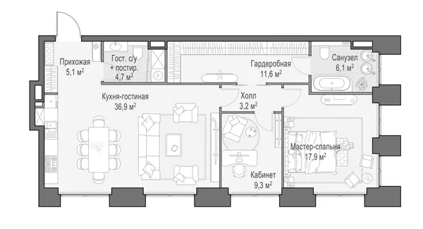 3-комнатная квартира, 95 м²