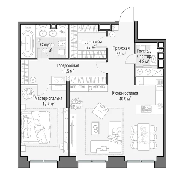 3-комнатная квартира, 99.5 м²
