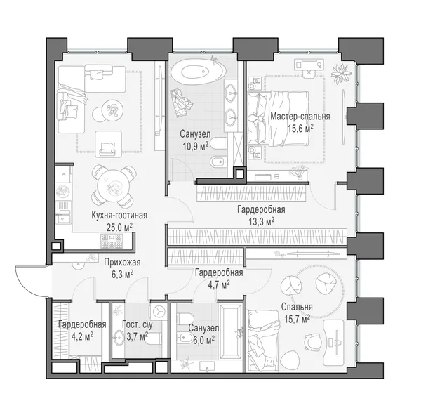 3-комнатная квартира, 106.4 м²
