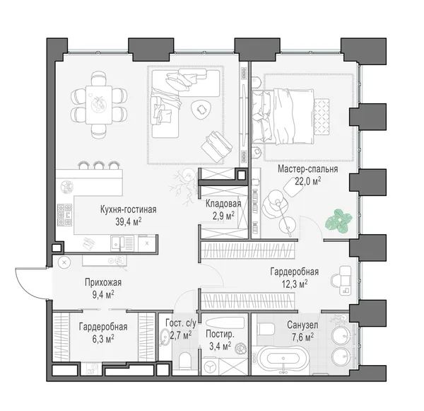 3-комнатная квартира, 106.4 м²