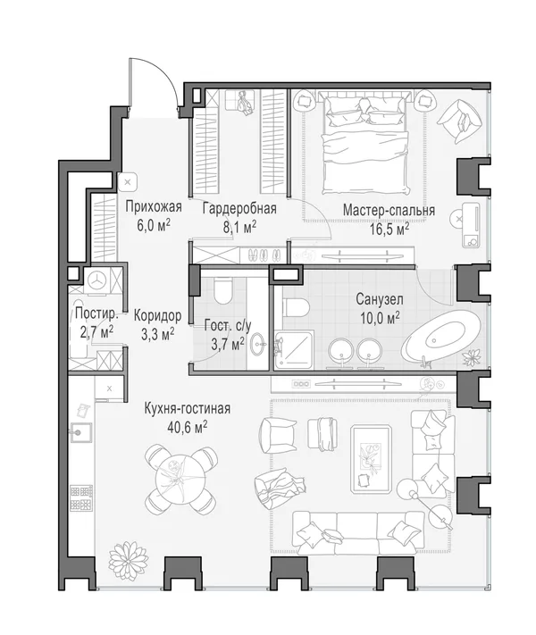 3-комнатная квартира, 91.2 м²