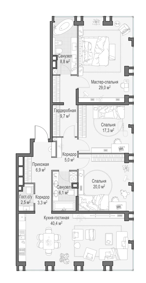 4-комнатная квартира, 149.8 м²