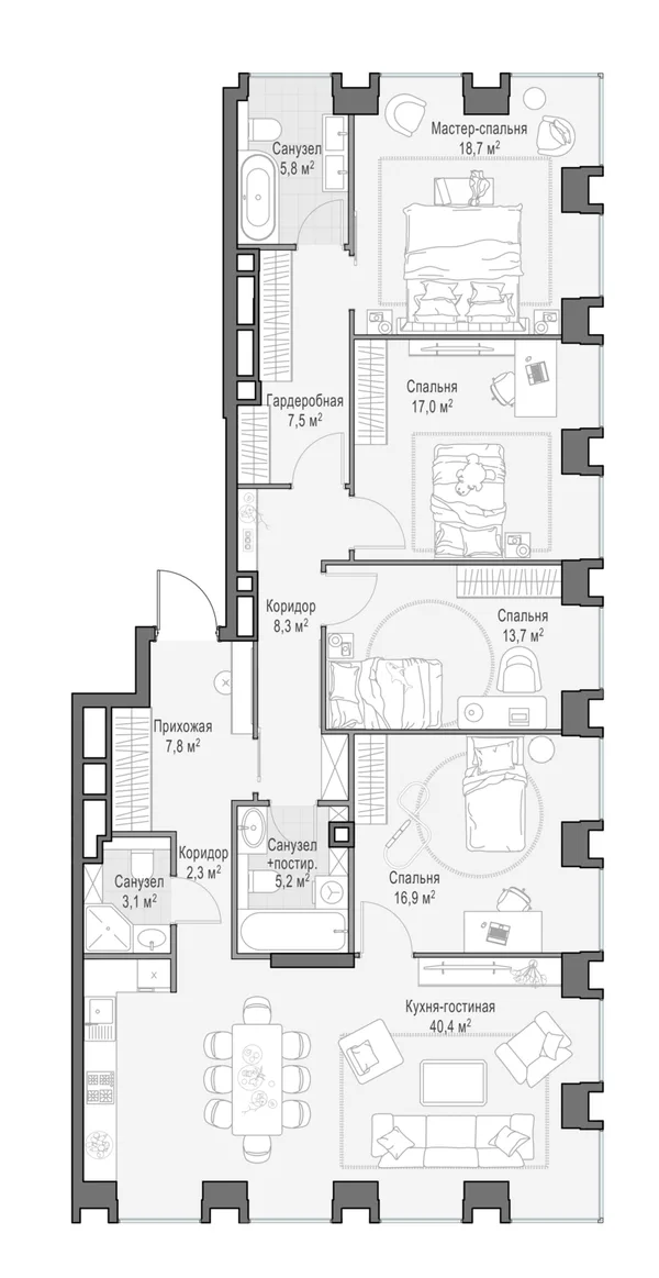4-комнатная квартира, 148 м²