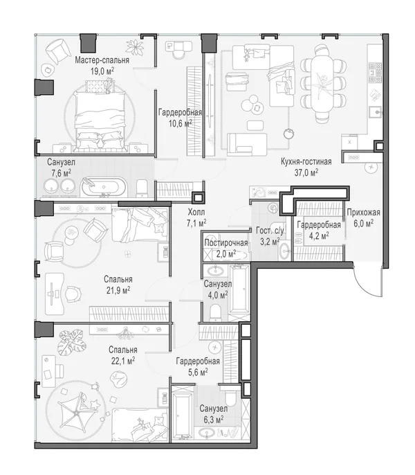 4-комнатная квартира, 158 м²