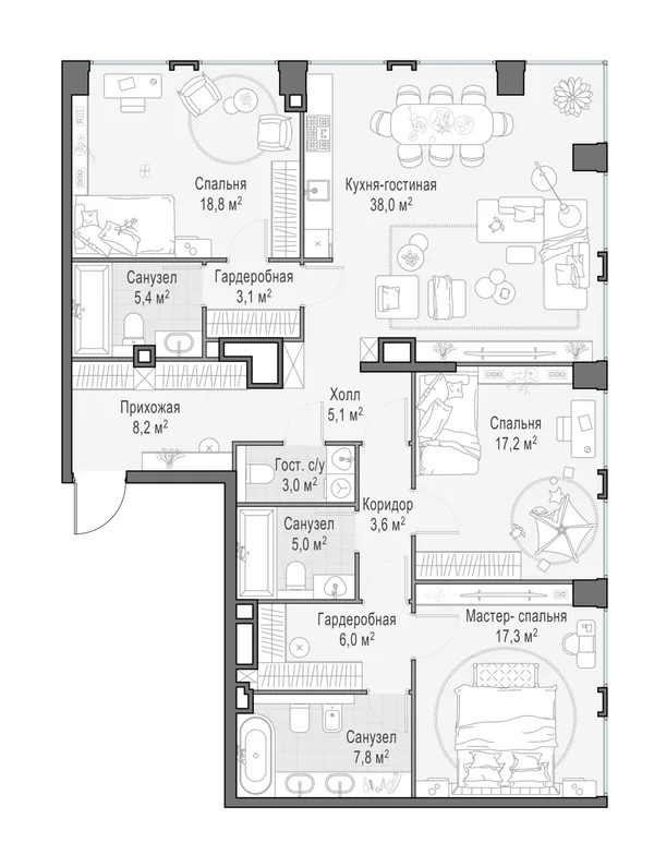 4-комнатная квартира, 139 м²