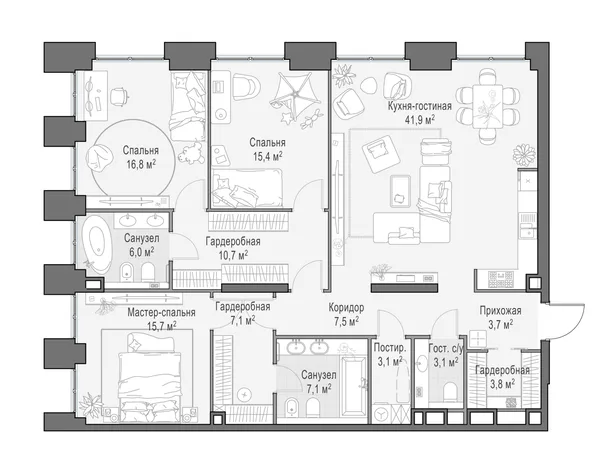 4-комнатная квартира, 143.5 м²
