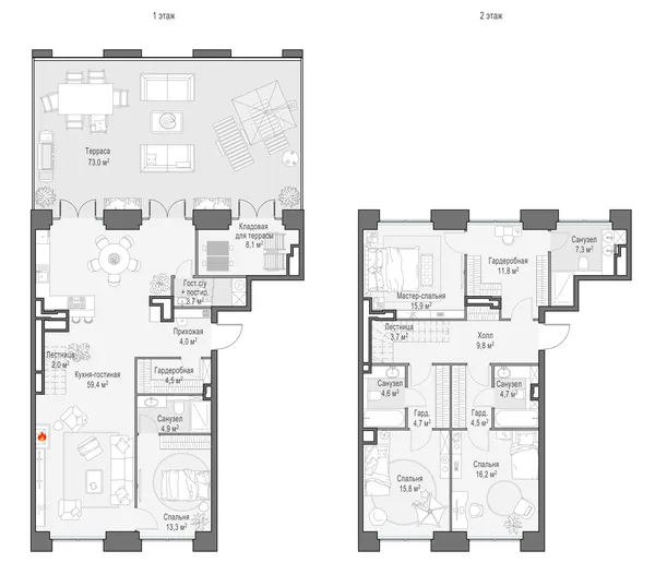 4-комнатный пентхаус, 222.4 м²