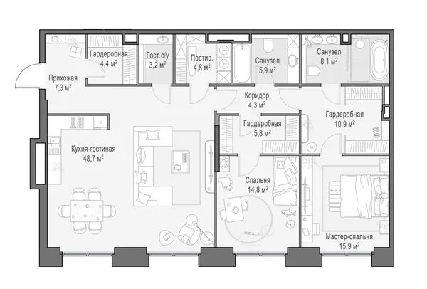 4-комнатная квартира, 134.6 м²