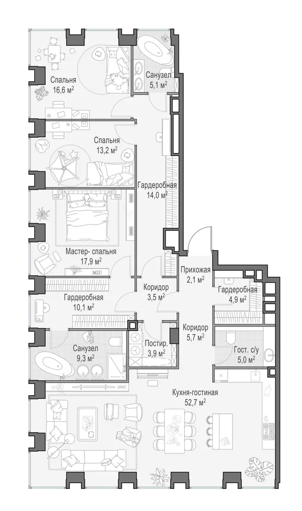 5-комнатная квартира, 165.2 м²