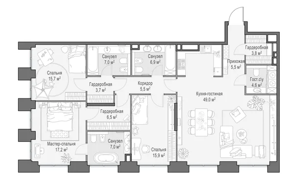 5-комнатная квартира, 149.5 м²