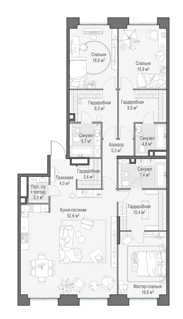 5-комнатная квартира, 164.2 м²