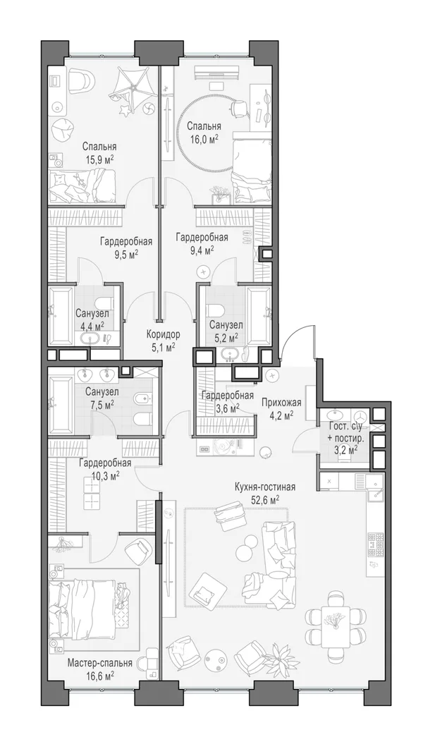 5-комнатная квартира, 164.1 м²