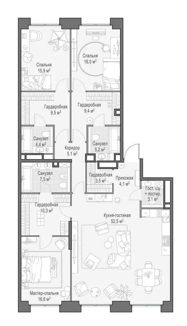 5-комнатная квартира, 163.6 м²