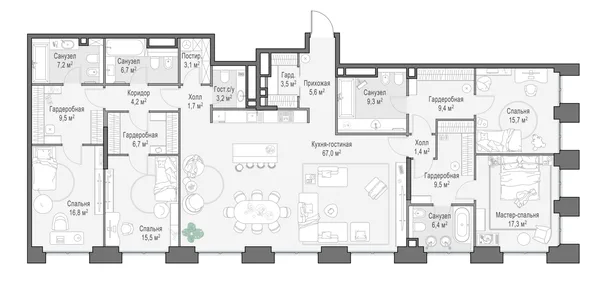 5-комнатная квартира, 219.4 м²